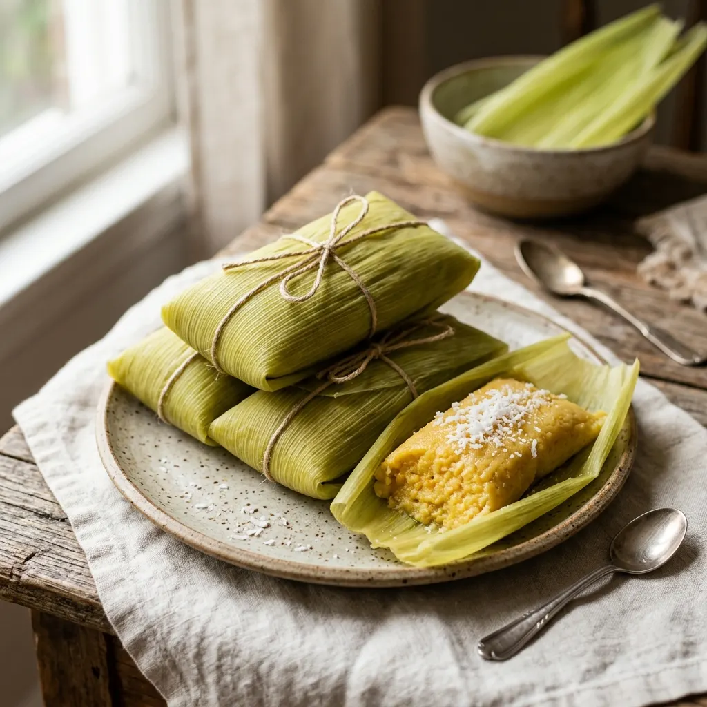 Pamonha (papillotes de maïs frais cuites à la vapeur)