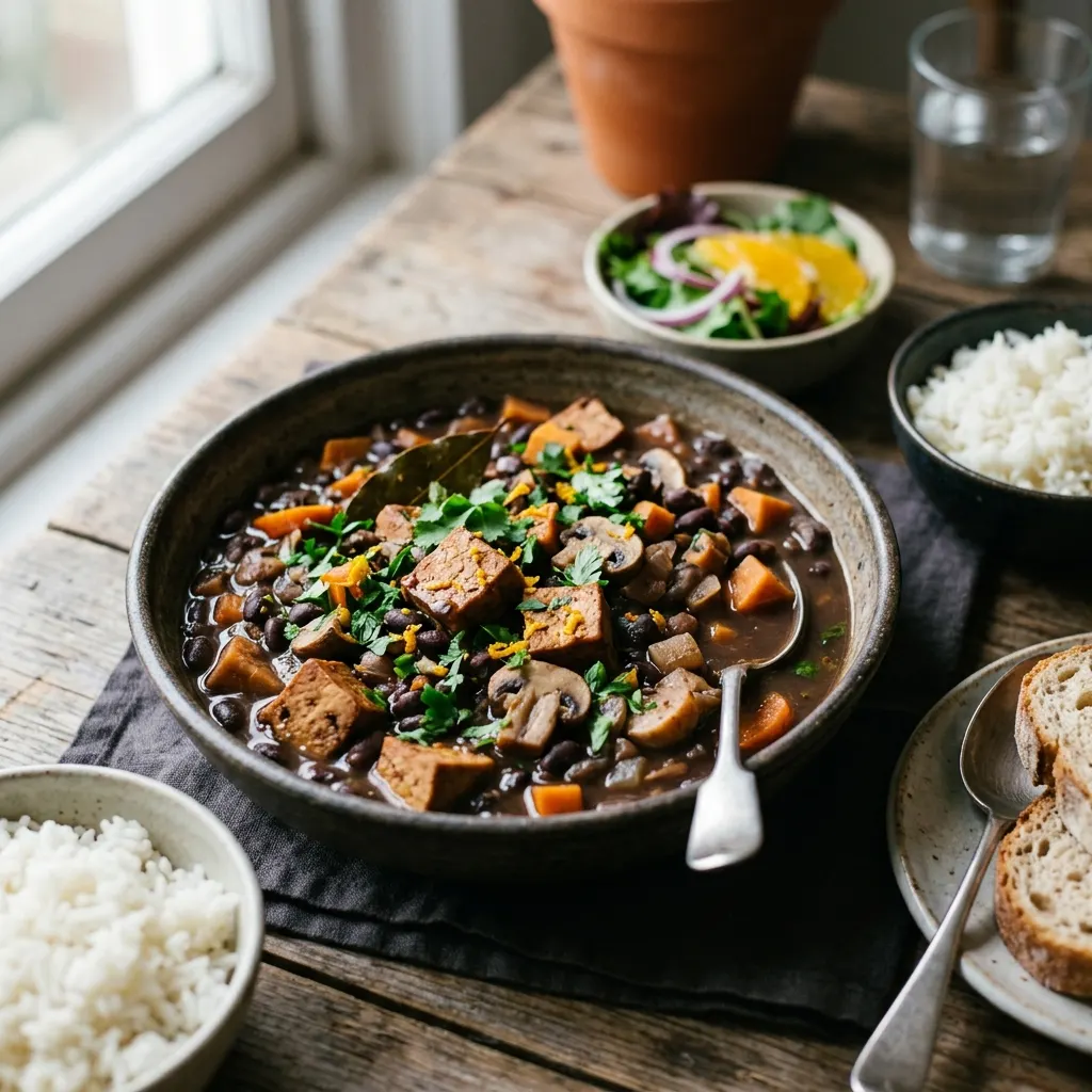 Feijoada végétarienne (haricots noirs mijotés au tofu fumé)