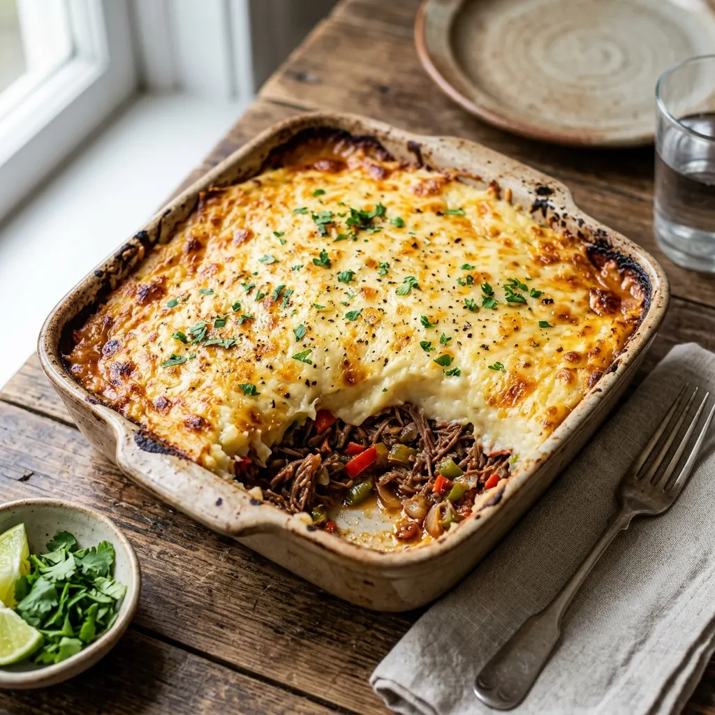 Escondidinho de carne seca (parmentier brésilien de manioc au bœuf séché)