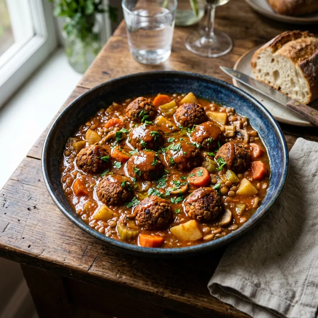 Ragoût de boulettes végétalien