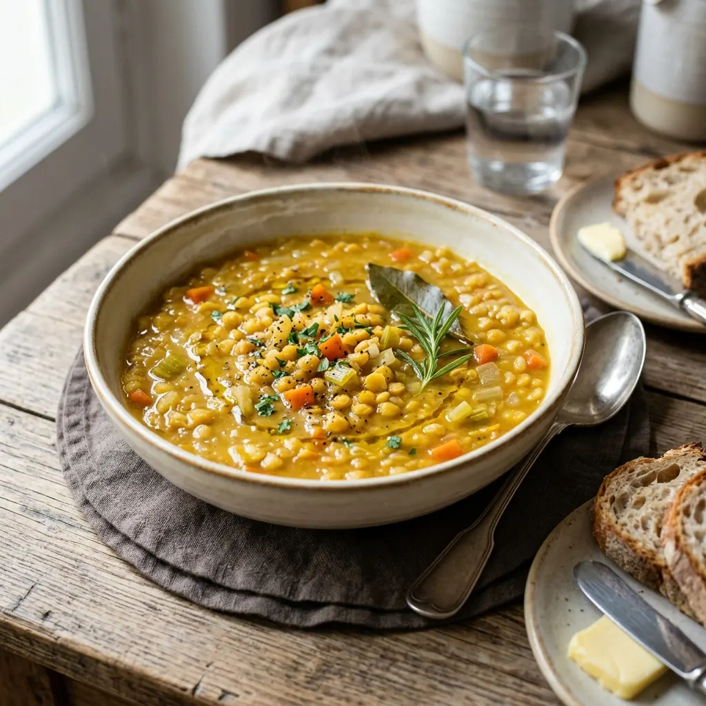 Soupe aux pois jaunes végétarienne