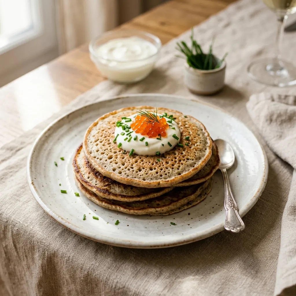 Blinis (petites crêpes russes au sarrasin et à la levure)