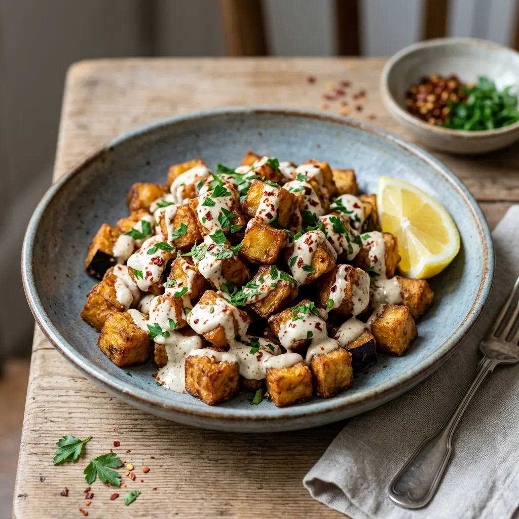 Salatat aswad (salade soudanaise d'aubergines frites au yaourt et au tahin)