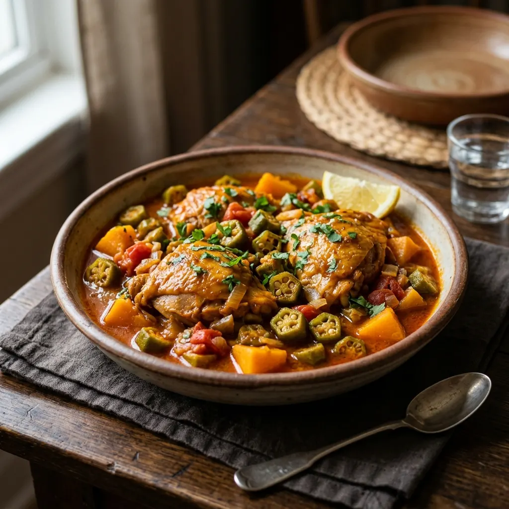 Muamba de galinha (poulet angolais à l'huile de palme et au gombo)