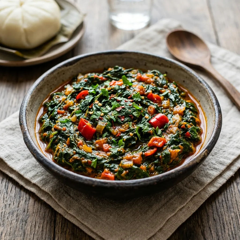 Efo riro (ragoût nigérian d'épinards à l'huile de palme rouge)