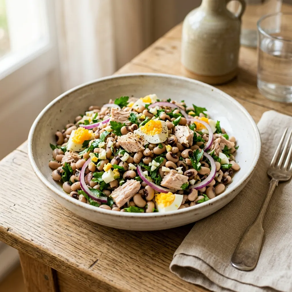 Salada de feijão frade (salade portugaise de haricots niébé au thon)