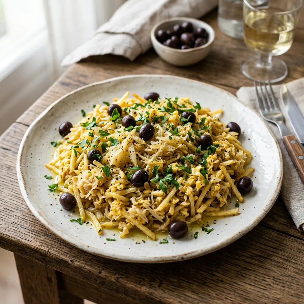 Bacalhau à Brás (morue effilochée aux pommes de terre et aux œufs)