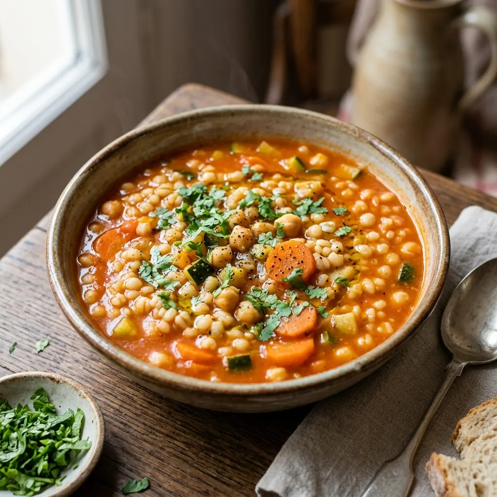 Berkoukes (soupe algérienne aux gros grains de semoule et aux légumes)