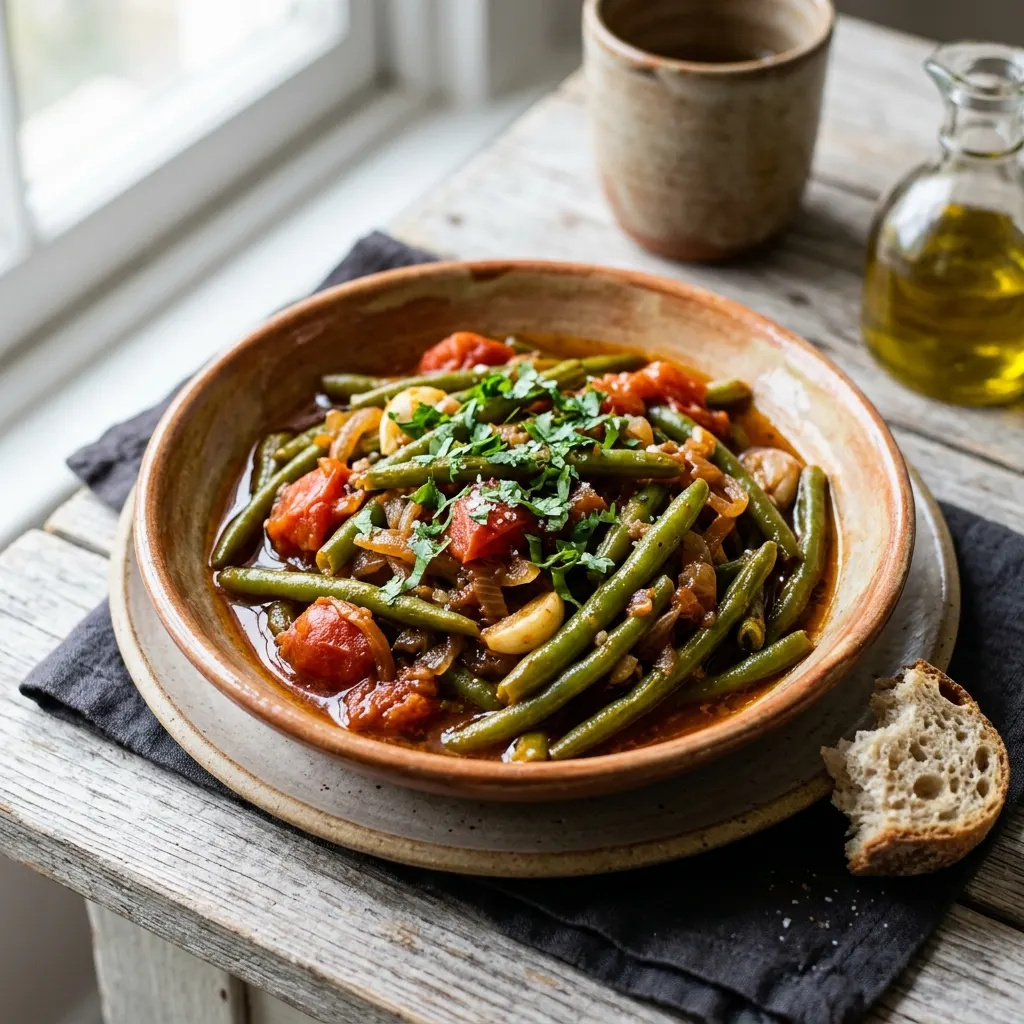 Loubieh bi zeit (haricots verts libanais à l'huile d'olive et à la tomate)