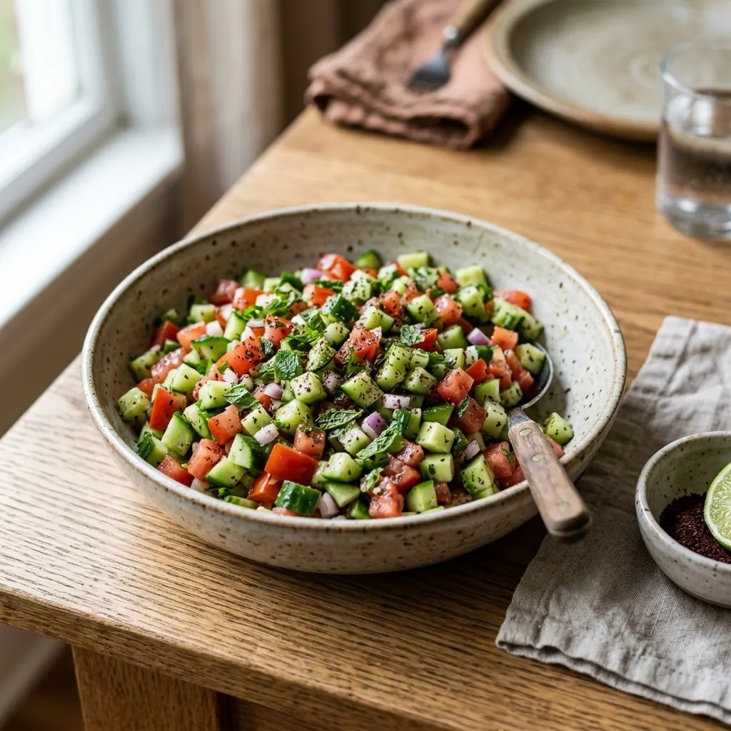 Salade Shirazi (salade iranienne au concombre, tomate et citron vert)