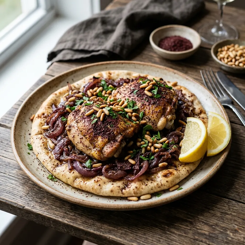 Musakhan (poulet palestinien au sumac et aux oignons confits)