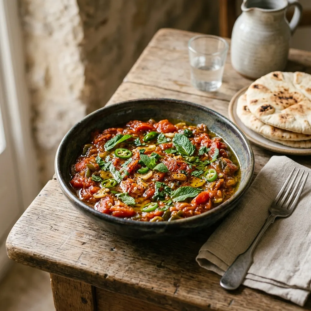 Galayet bandora (tomates jordaniennes sautées à l'ail et au piment)