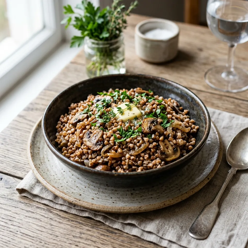 Gretchka (kacha russe de sarrasin aux oignons et aux champignons)