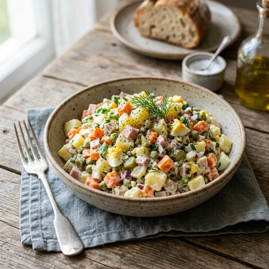 Salade Olivier (salade russe aux légumes, à l'œuf et à la mayonnaise)