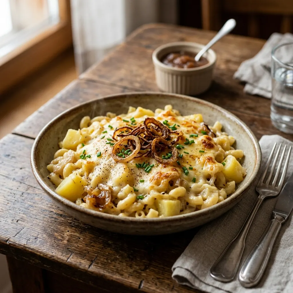 Älplermagronen (macaronis du berger aux pommes de terre et au gruyère)
