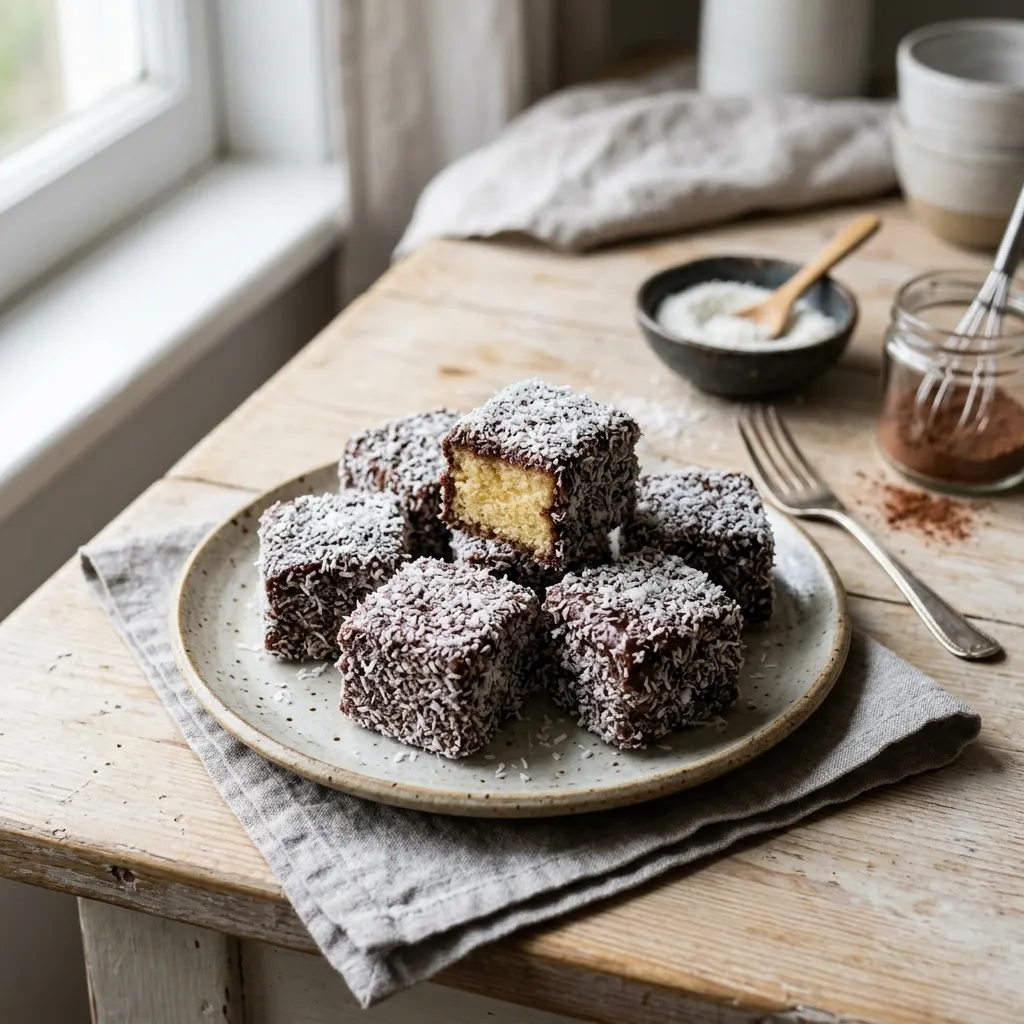 Lamingtons (cubes de génoise australiens au chocolat et à la noix de coco)