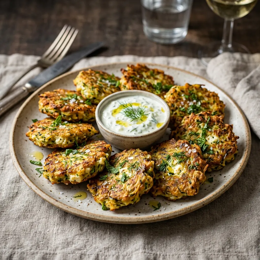 Kolokithokeftedes (galettes grecques de courgette à la feta, à la menthe et à l'aneth)