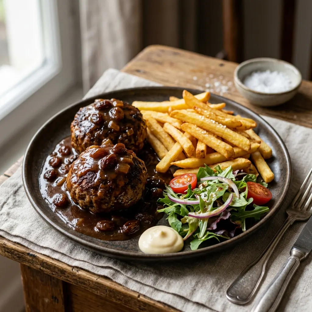 Boulets à la liégeoise (grosses boulettes belges à la sauce aigre-douce aux raisins et à la pomme)