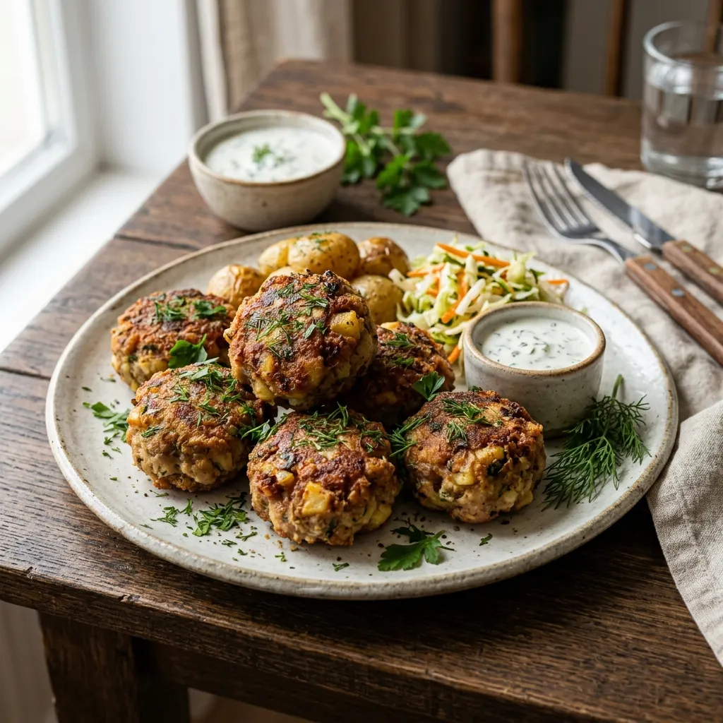 Chiftele (boulettes roumaines de porc à la pomme de terre, frites)