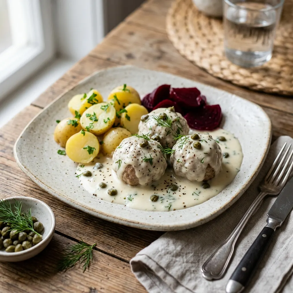 Königsberger Klopse (boulettes de veau allemandes à la sauce aux câpres)