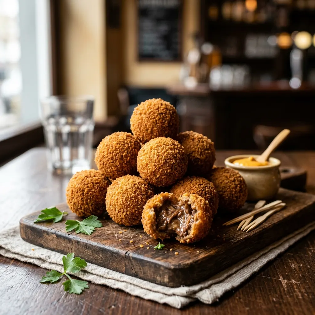Bitterballen (croquettes néerlandaises de ragoût de bœuf, panées et frites)