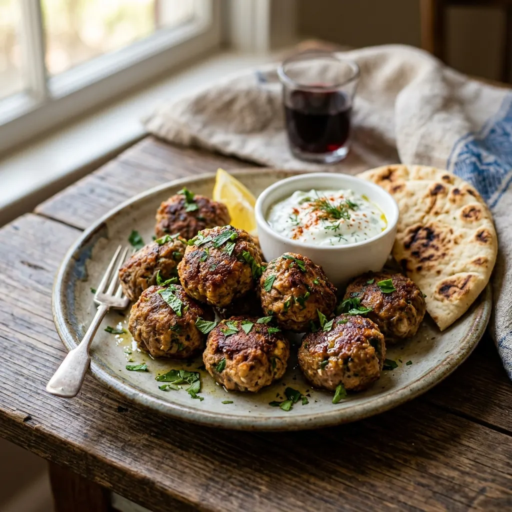 Keftedes (boulettes grecques à la menthe, frites à l'huile d'olive)