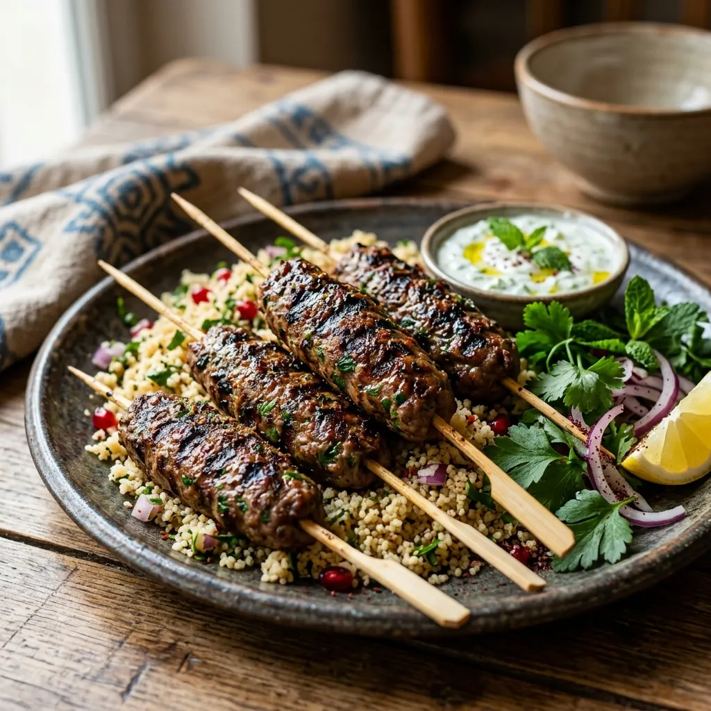 Brochettes de kefta (boulettes marocaines grillées aux herbes et au cumin)