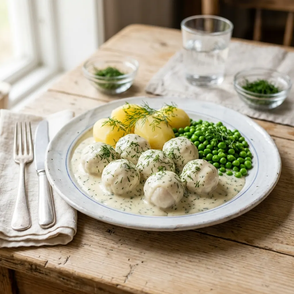 Fiskbullar i dillsås (boulettes de poisson suédoises à la sauce à l'aneth)