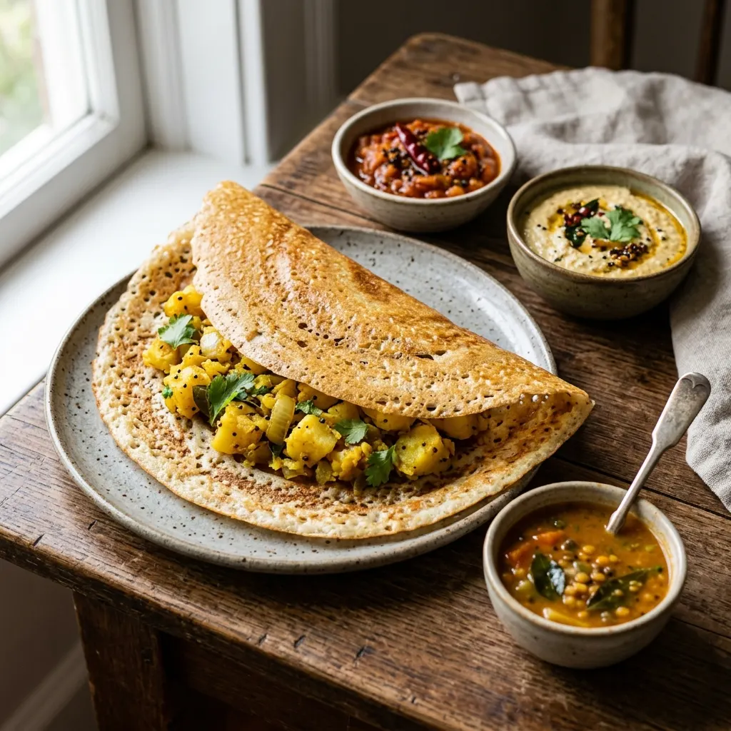 Dosa (crêpe fermentée de riz et de lentilles urad)