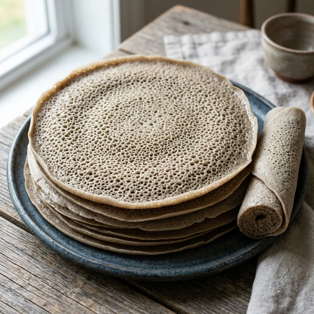 Injera (galette éthiopienne de teff fermentée)