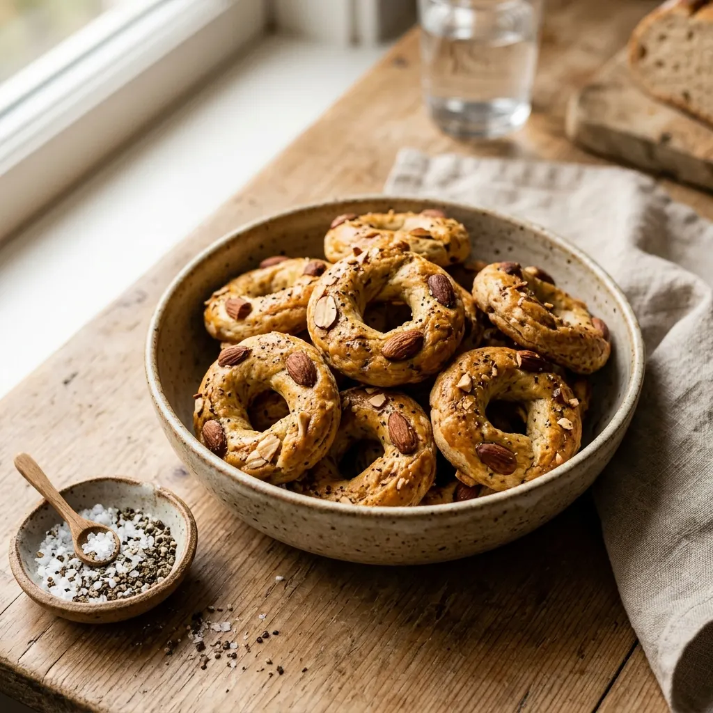 Taralli napoletani 'nzogna e pepe (couronnes au saindoux, poivre et amandes)