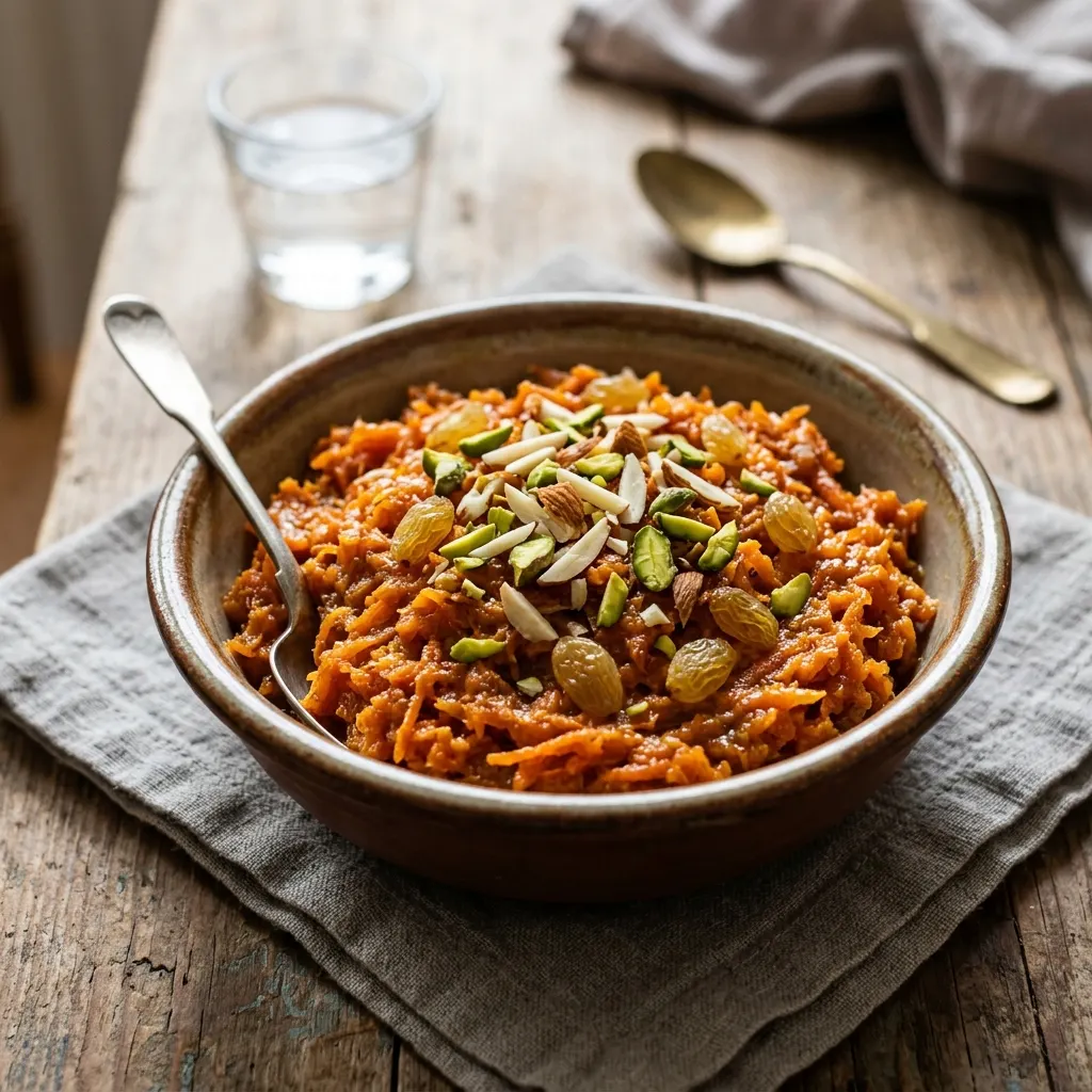 Gajar ka halwa (halva indien de carottes au lait et à la cardamome)