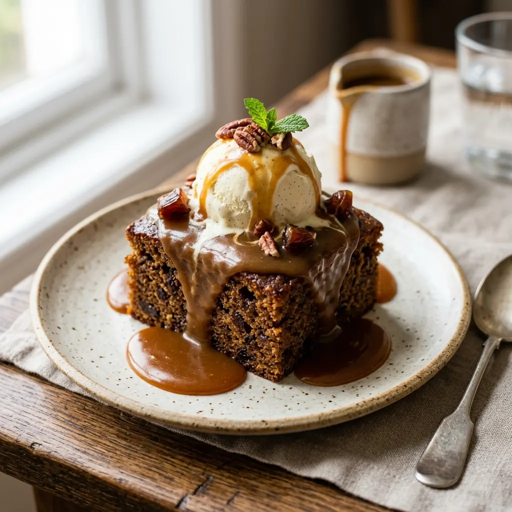 Sticky toffee pudding (pudding anglais aux dattes et au caramel)