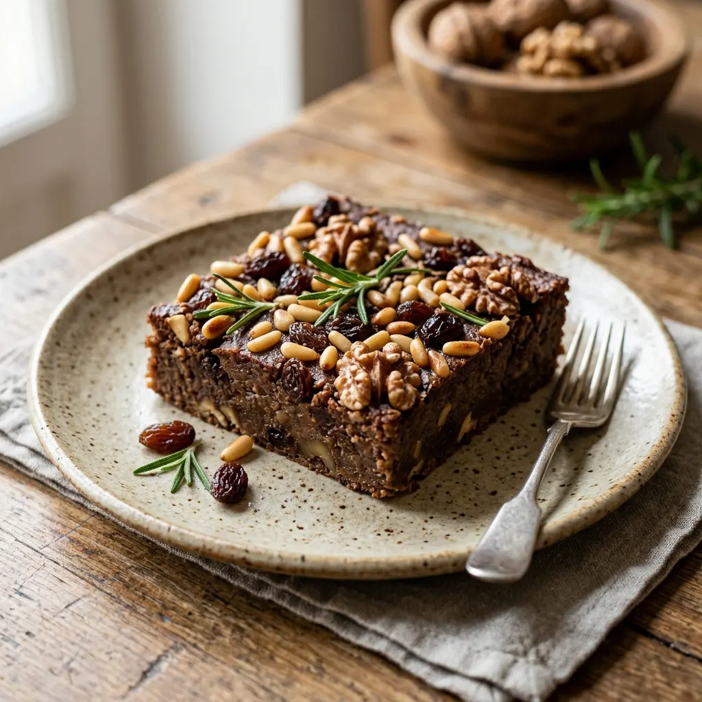 Castagnaccio (gâteau toscan à la farine de châtaigne et au romarin)