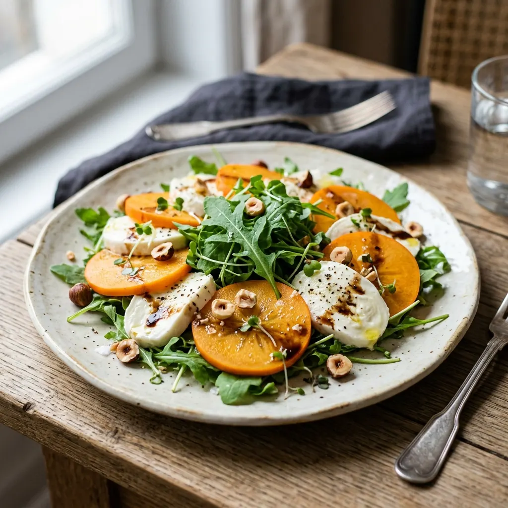 Salade de kaki, mozzarella et roquette