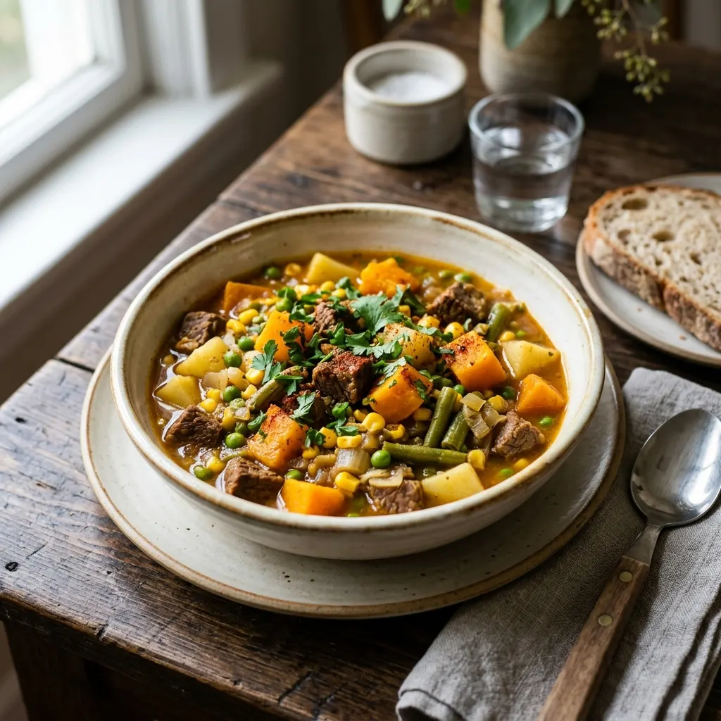 Charquicán (ragoût chilien de courge, de pommes de terre et de bœuf)
