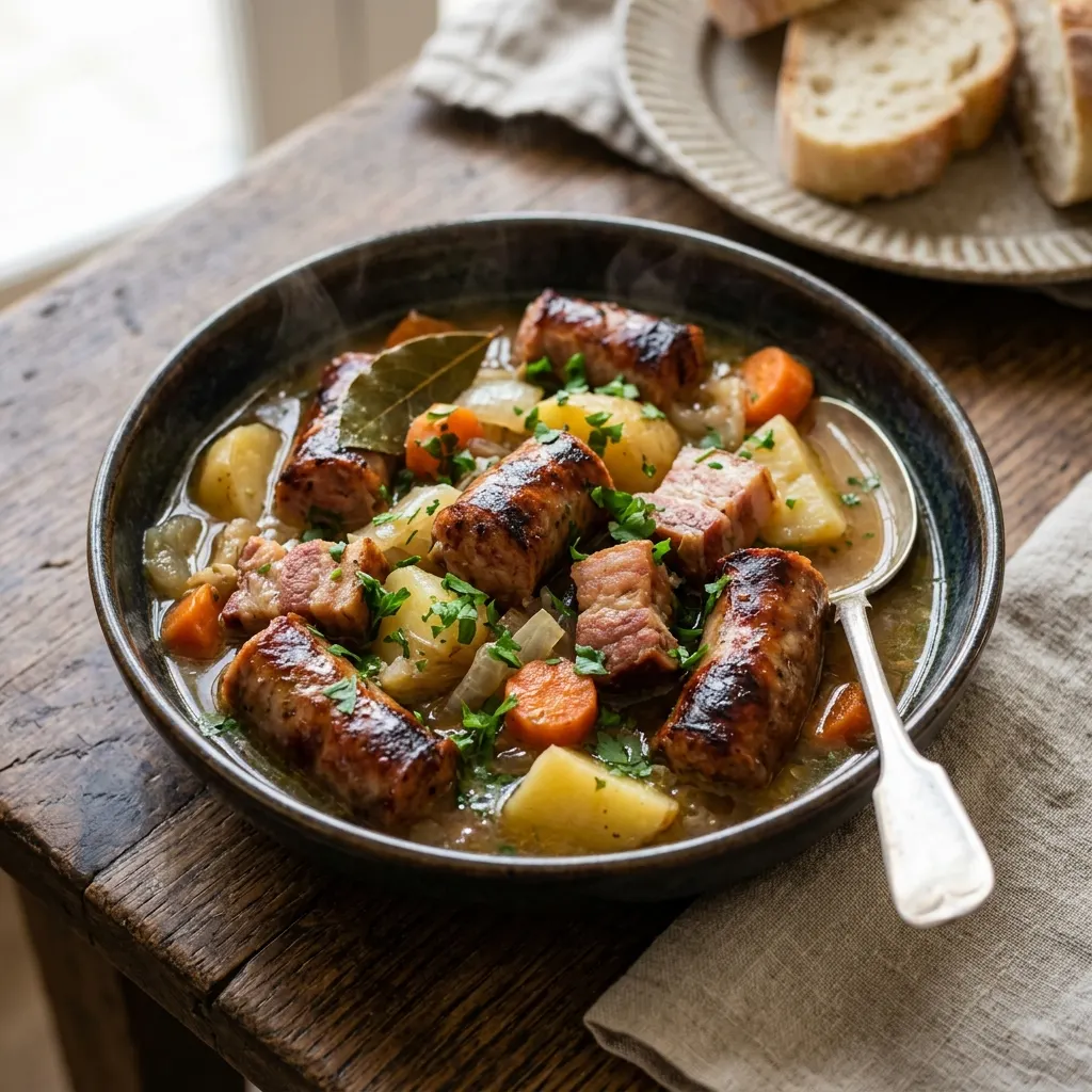 Dublin coddle (ragoût irlandais de saucisses, de lard et de pommes de terre)