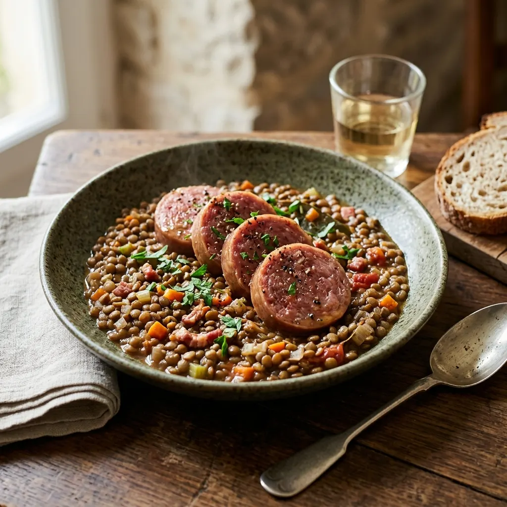 Cotechino con lenticchie (cotechino aux lentilles)