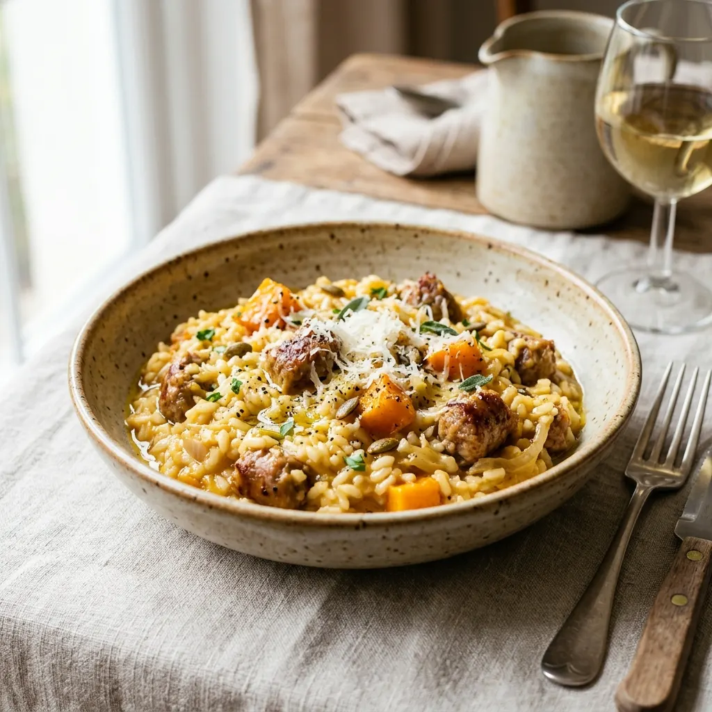 Risotto alla zucca e salsiccia (risotto à la courge et à la saucisse)