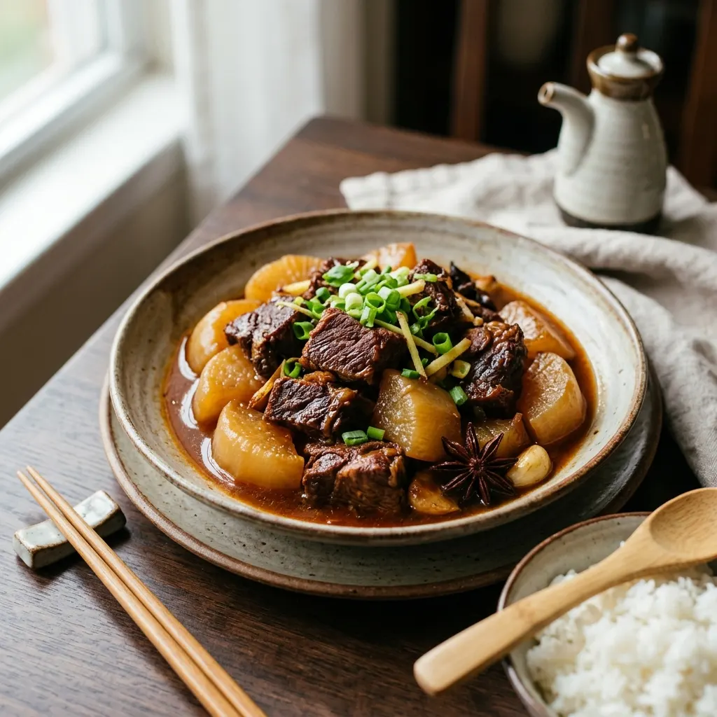 Hongshao luobo niurou (bœuf braisé chinois au radis blanc)