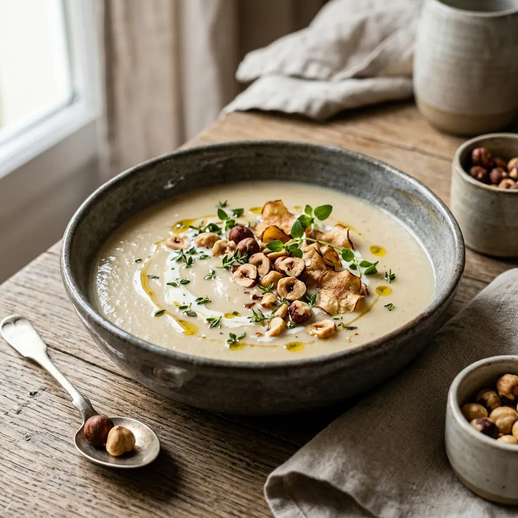 Velouté de topinambours aux noisettes torréfiées