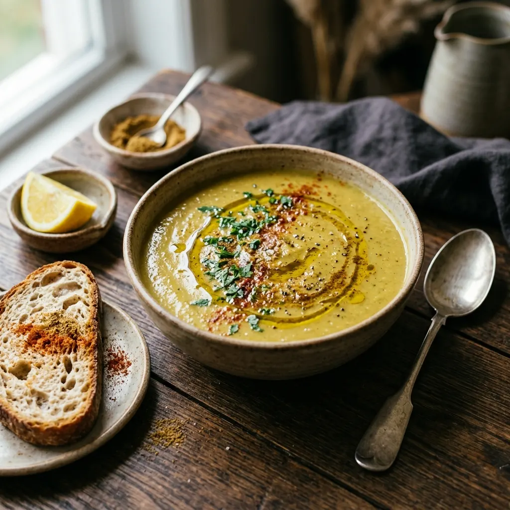 Bissara (velouté marocain de fèves sèches à l'huile d'olive et au cumin)