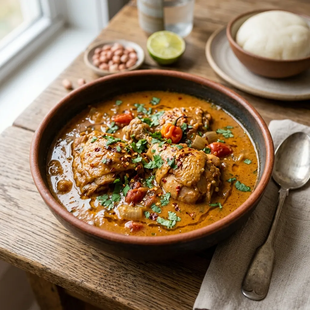 Nkate nkwan (soupe ghanéenne à l'arachide et au poulet)