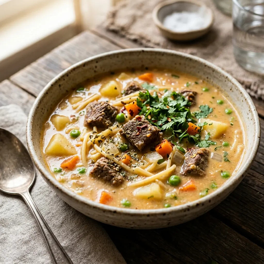 Sopa de maní (soupe bolivienne à l'arachide et aux pâtes)