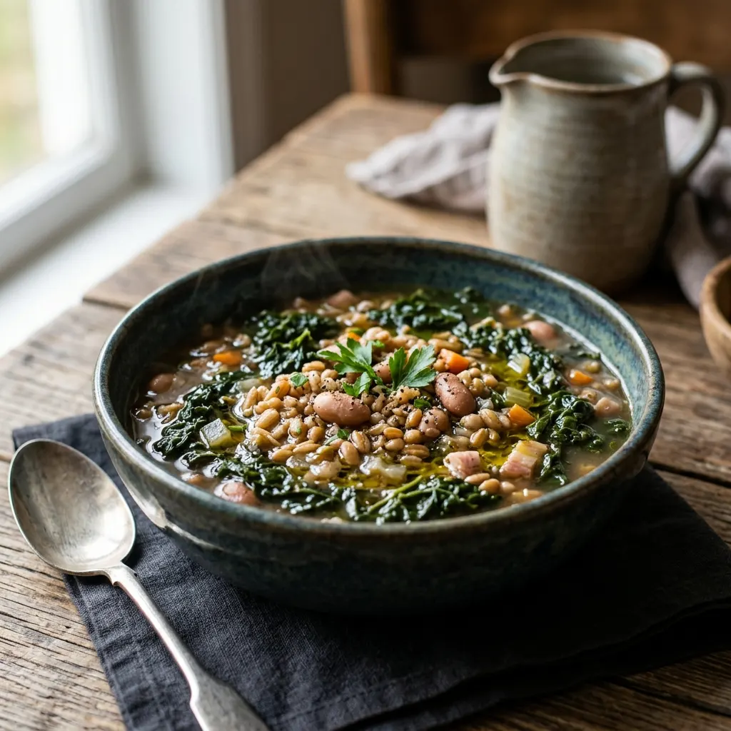Zuppa di cavolo nero e farro (soupe toscane de chou noir et d'épeautre)
