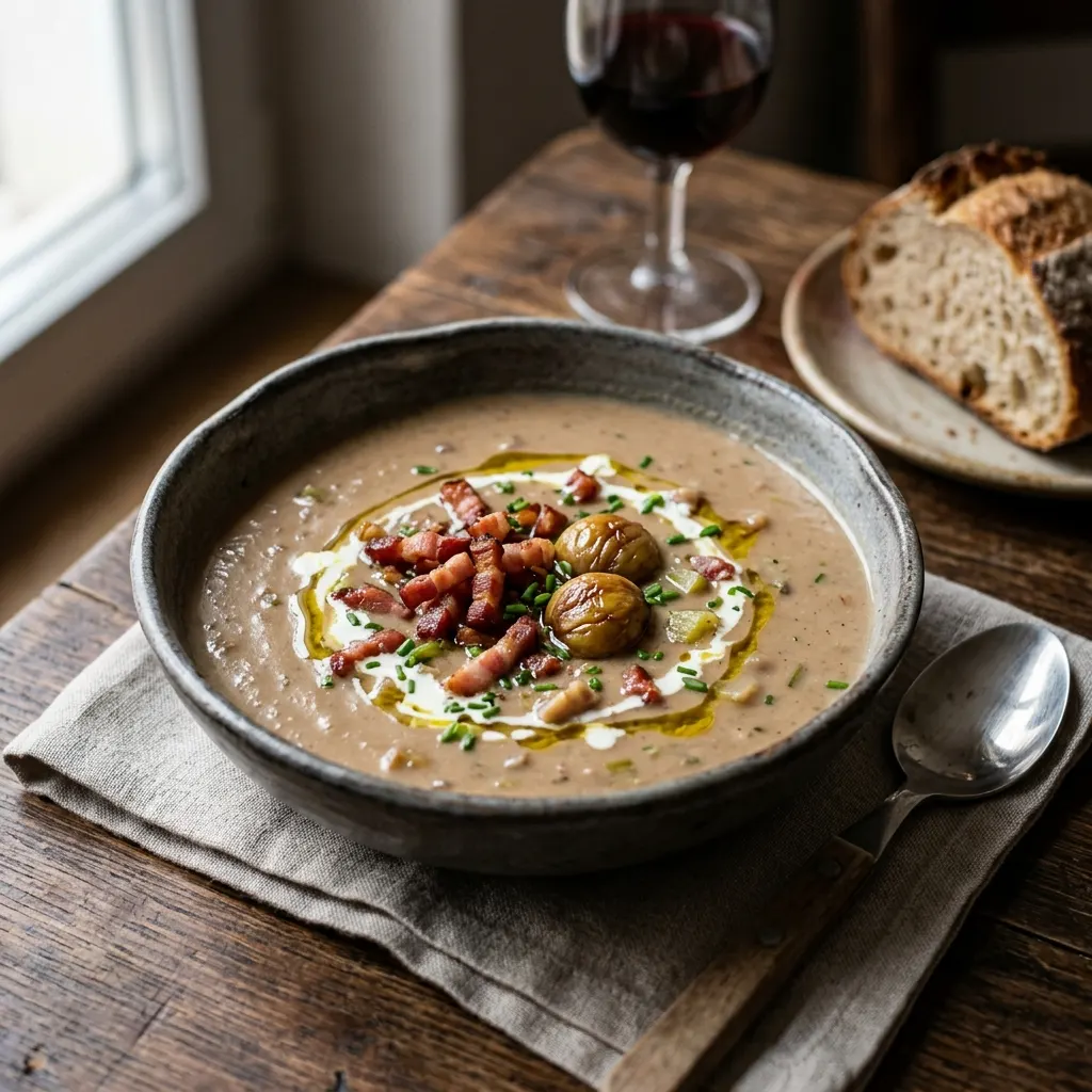 Maronensuppe (velouté allemand de châtaignes au lard fumé)