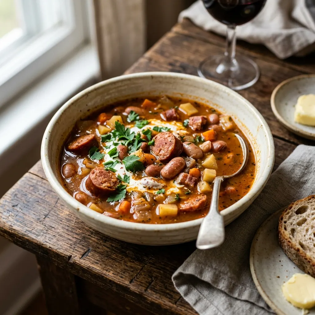 Bableves (soupe hongroise de haricots secs à la saucisse fumée)