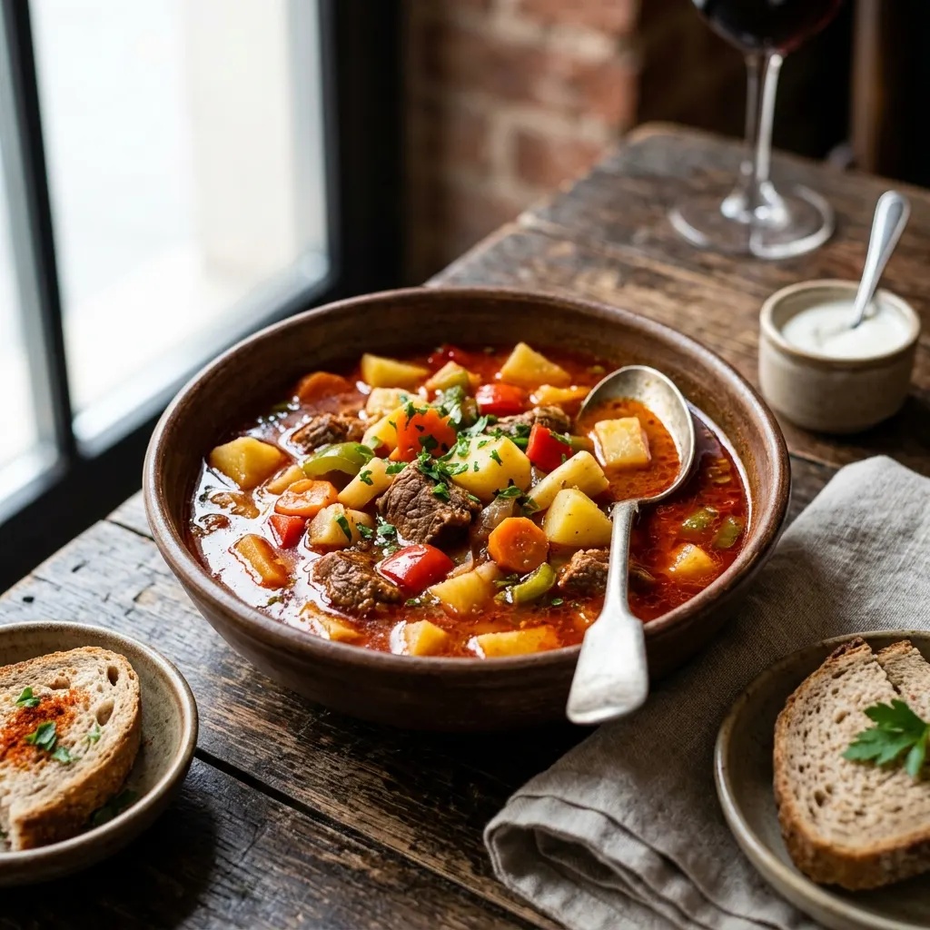 Gulyásleves (soupe goulasch hongroise au paprika et aux pommes de terre)