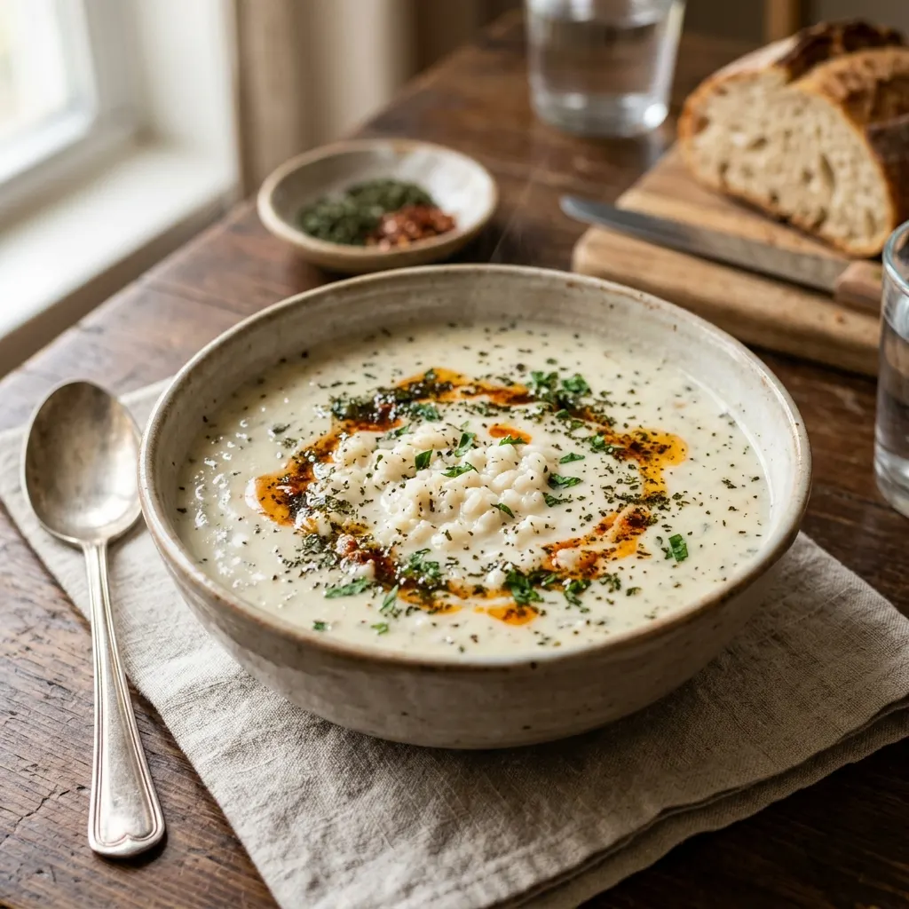 Yayla çorbası (soupe turque au yaourt, au riz et à la menthe séchée)