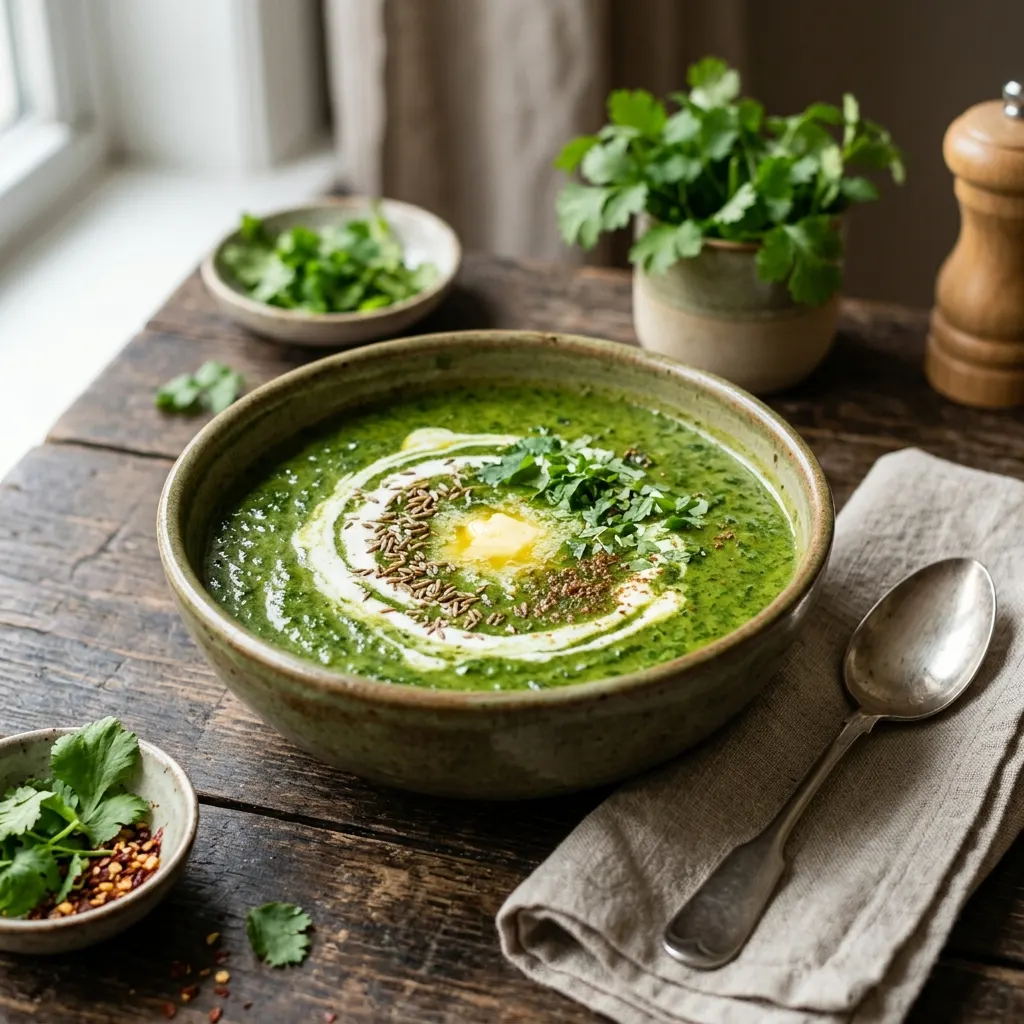 Palak shorba (velouté indien d'épinards aux épices)